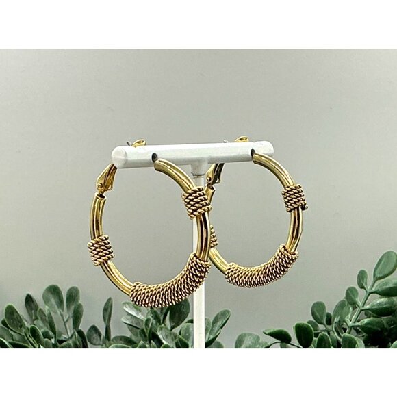 Gold Two Tone Twisted Wire Wrapped Hoop Earrings - Picture 2 of 7